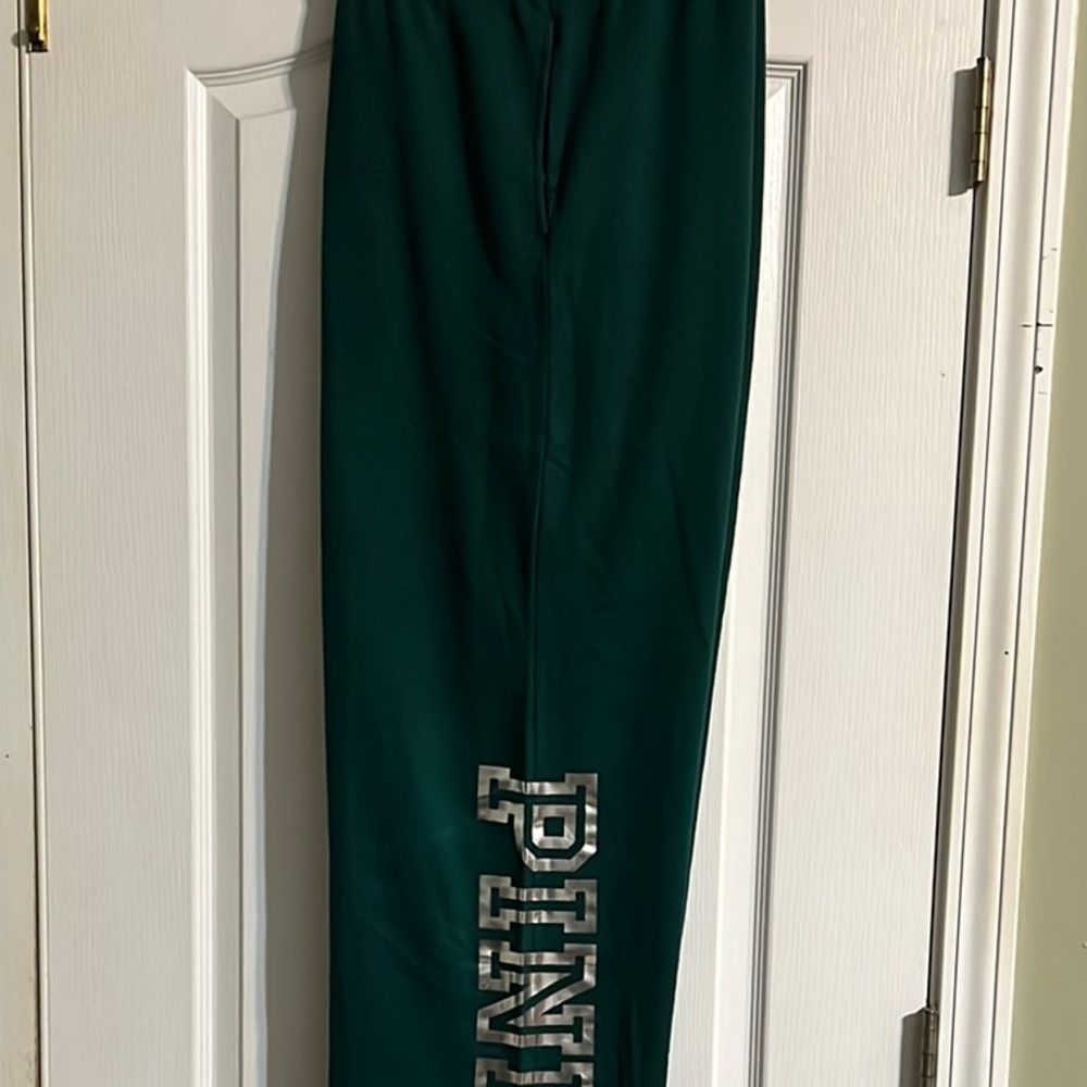 PINK Victoria's Secret Green Sweatpants with Logo